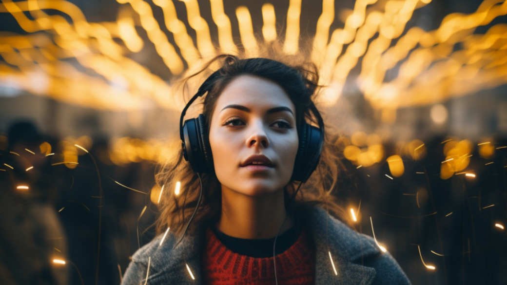 Femme avec des casques pour l'Audio spatial